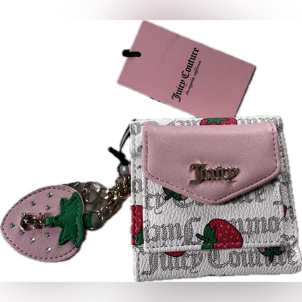 Juicy Couture Freshly Picked Mini Envelope Flap Wallet White/Pink strawberry